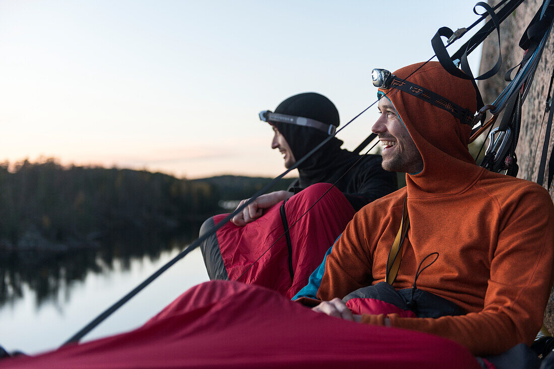 Two hikers resting in portaledge