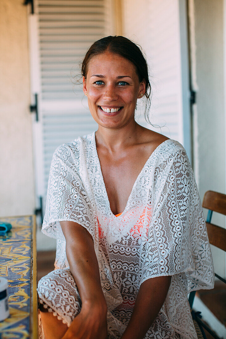 Happy woman looking away