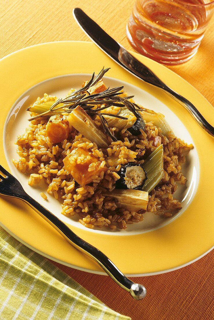 Brown rice with roasted vegetables
