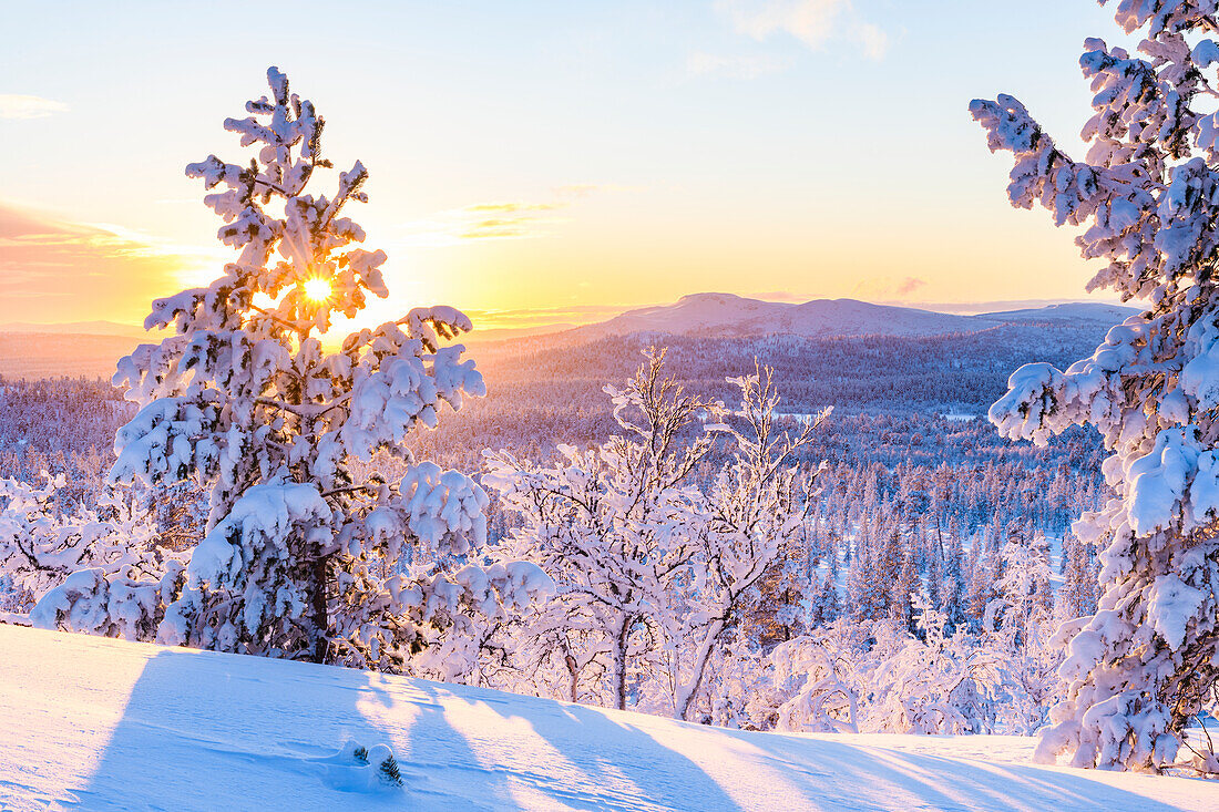 Winterlandschaft bei Sonnenuntergang