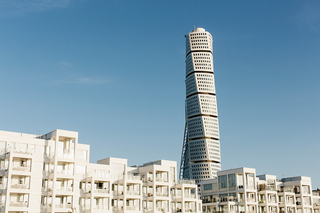 View of Turning Torso skyscraper, Malmo, Sweden