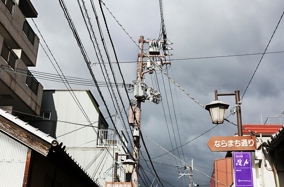 Electric pylons in city