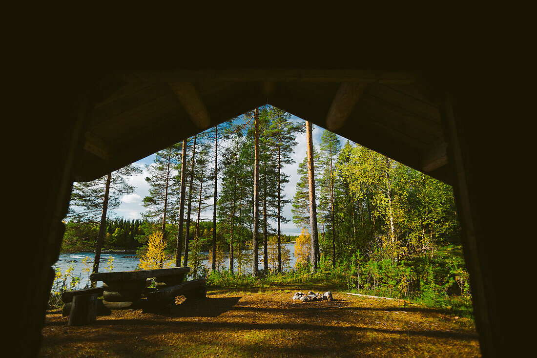 Picnic bench at river