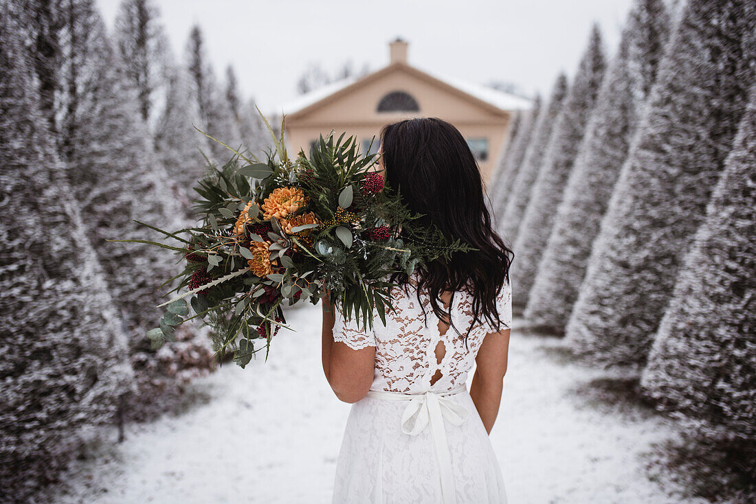 Bride in winter garden