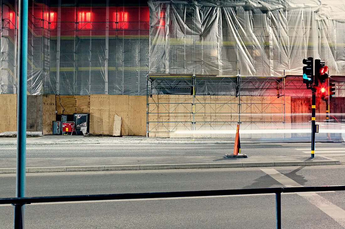 Traffic lights near empty road