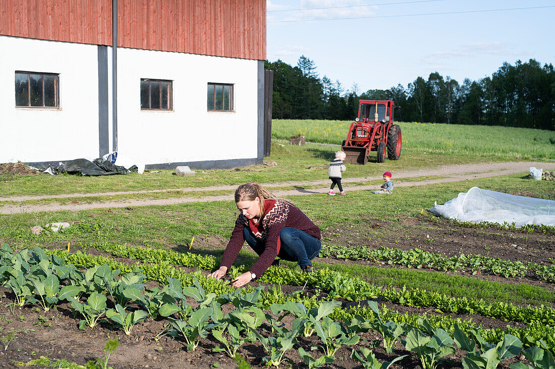 Woman working on field