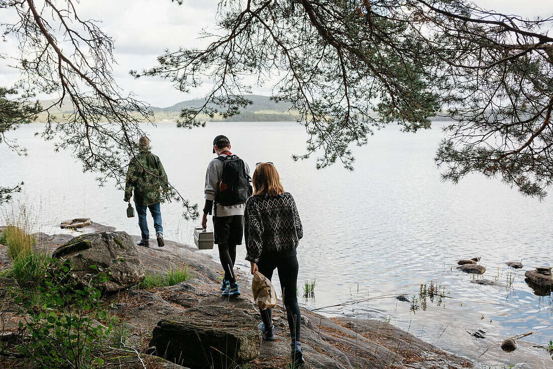 People walking at lake
