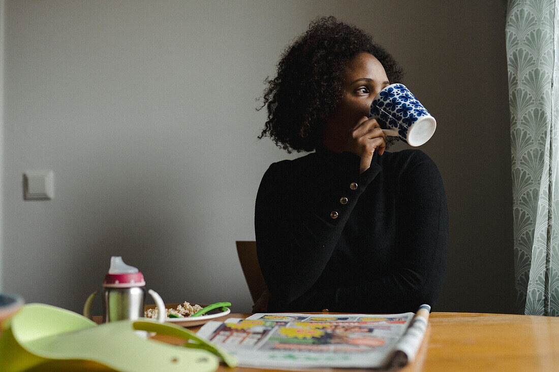 Woman having coffee break