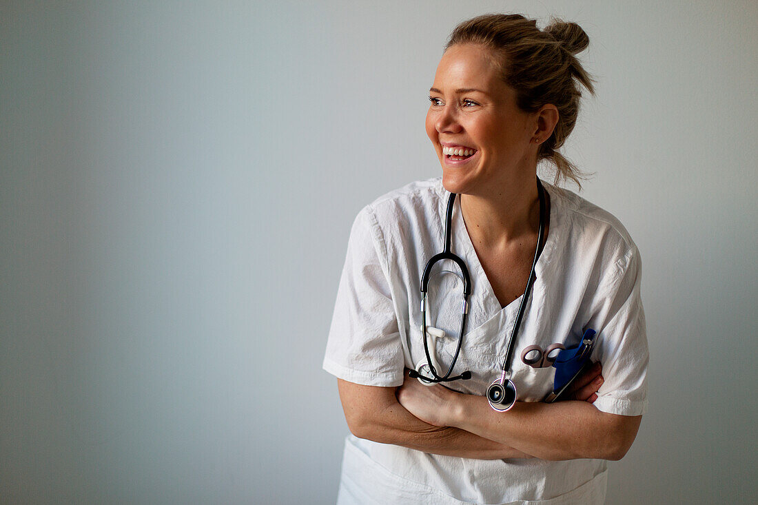 Female doctor looking away