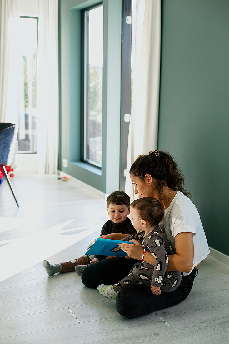 Mother with sons at home