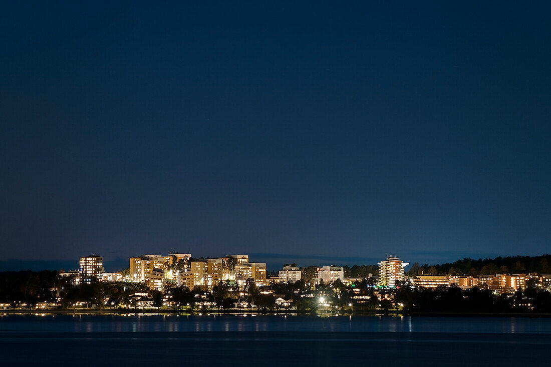 Illuminated blocks of flats at sea