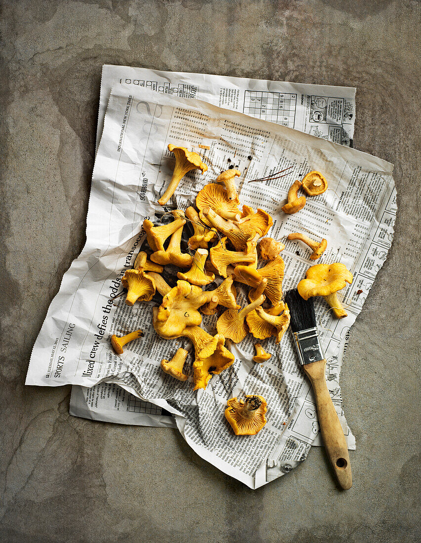 Chanterelles on newspaper