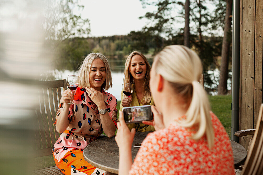 Three women having fun together