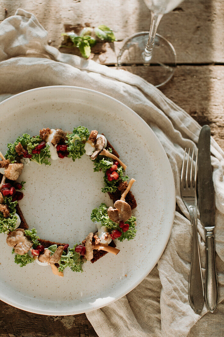 Autumn wreath on plate