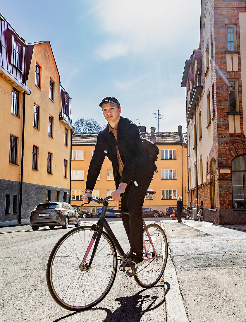 View of man cycling