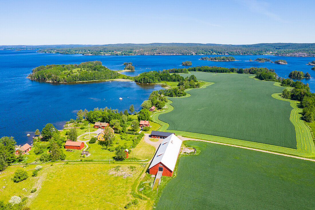 Aerial view of farm buildings at coast