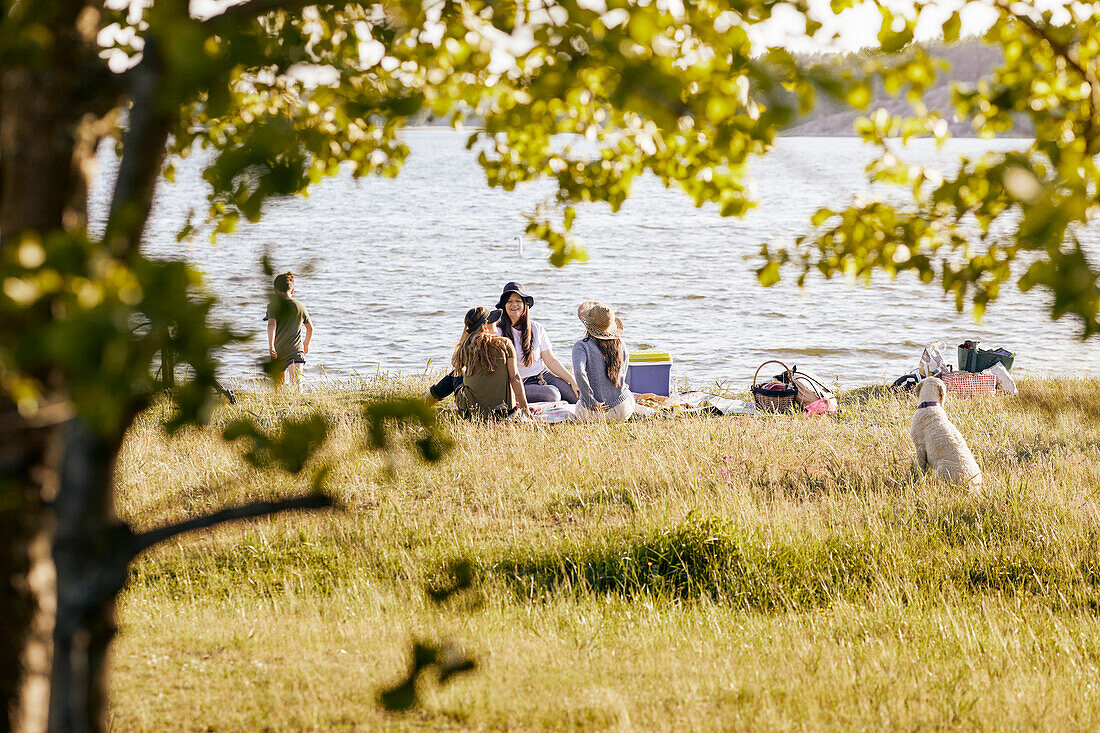 Women having picnic at lake