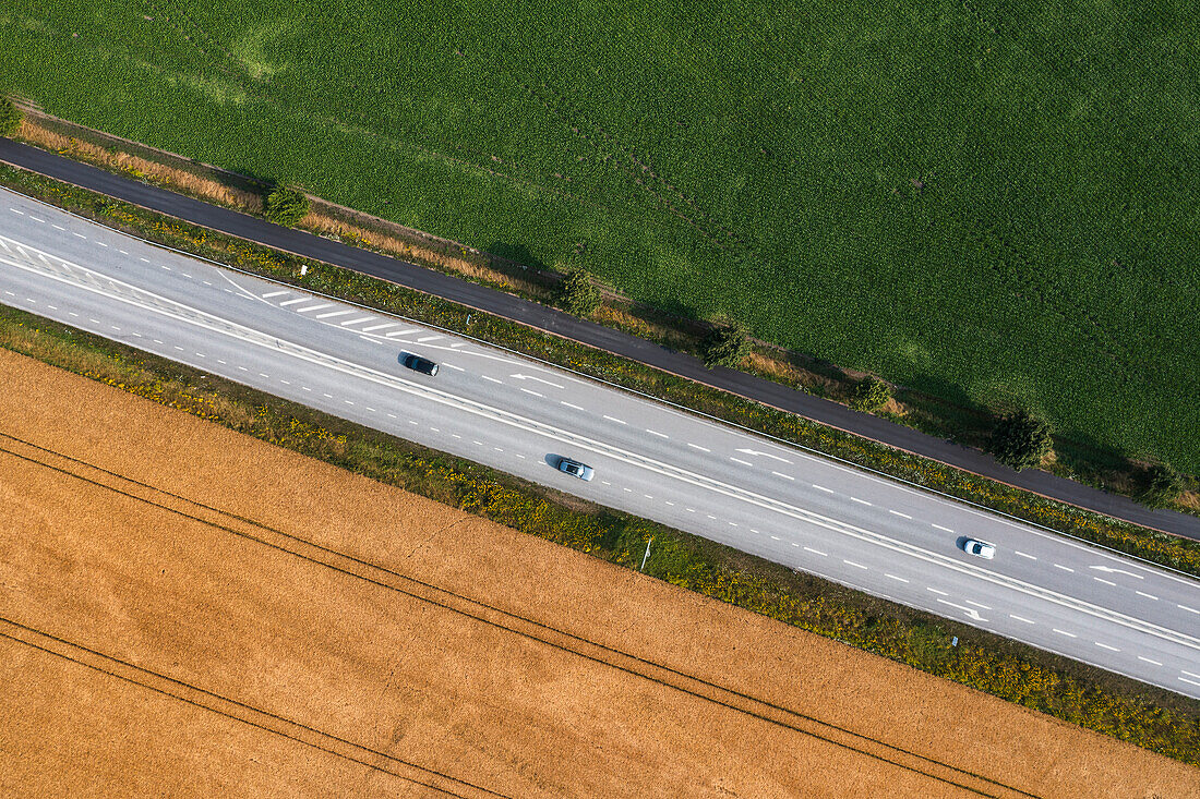 Aerial view of vehicles on road