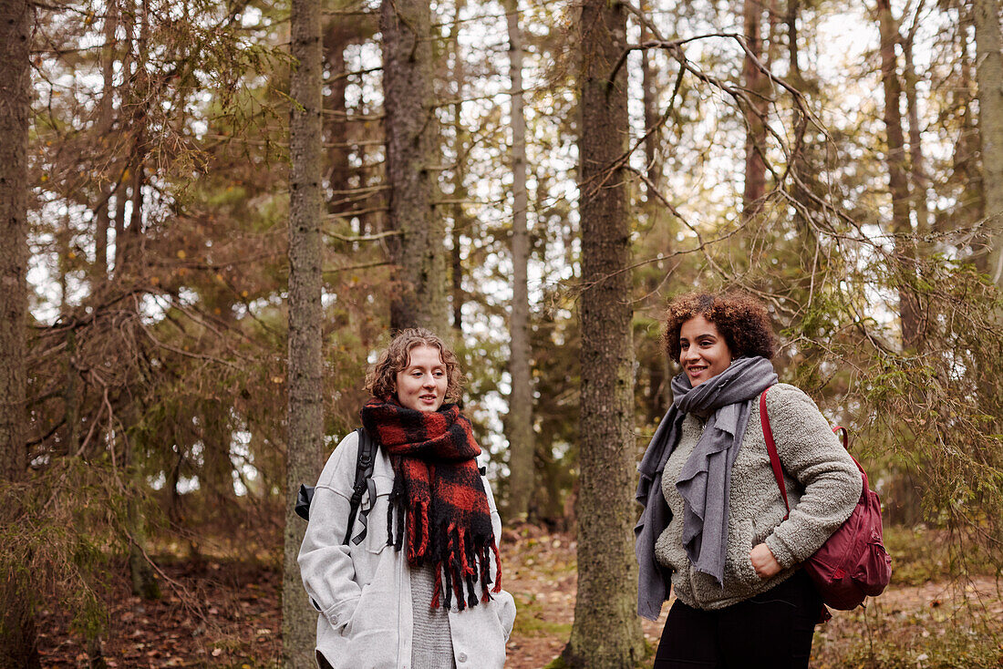 Female friends in autumn forest