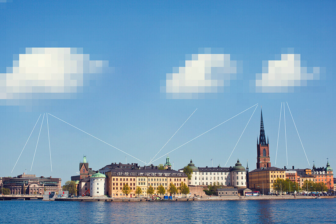 Pixelated clouds above Stockholm old town, Sweden