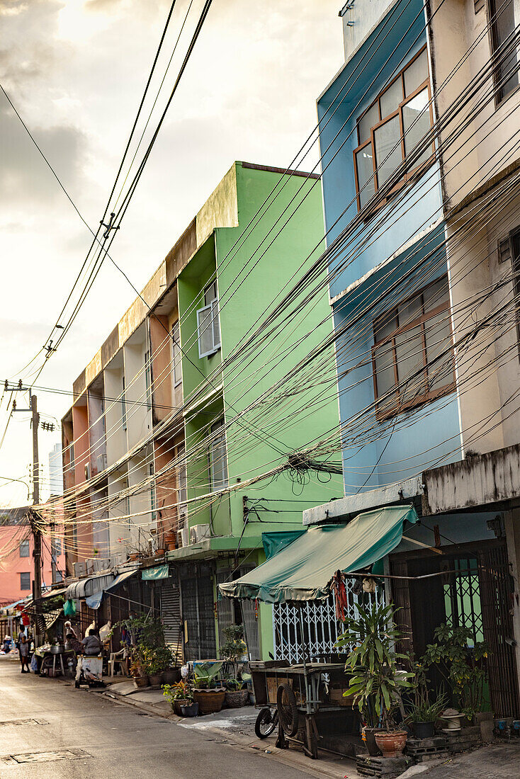 Colorful old residential houses along street