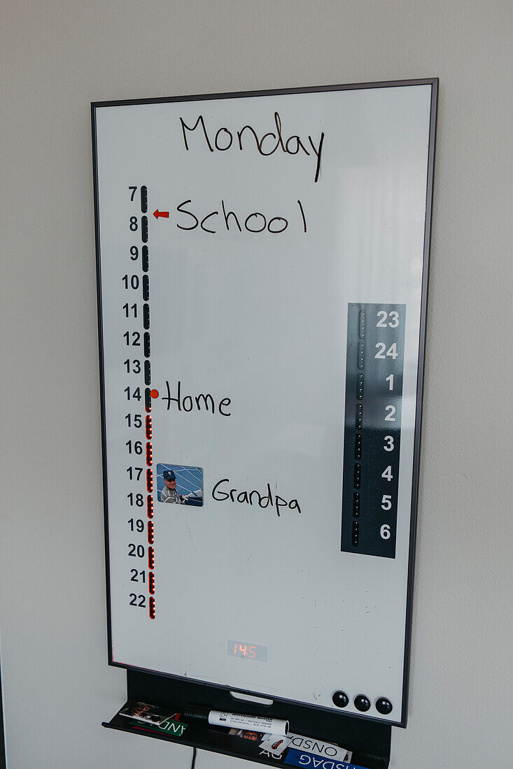 Notice board with schedule