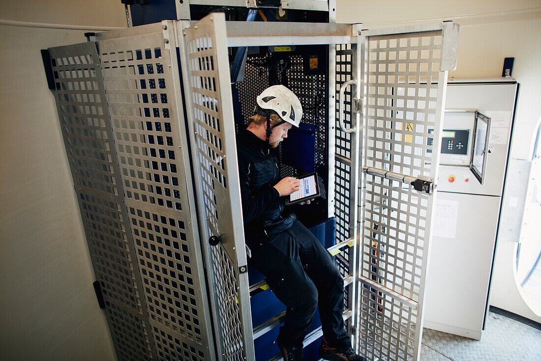 Engineer working in wind turbine