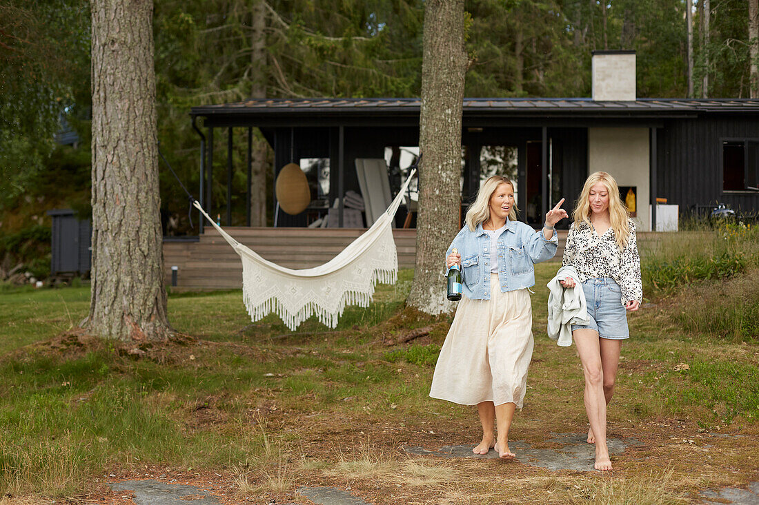 Female friends walking together