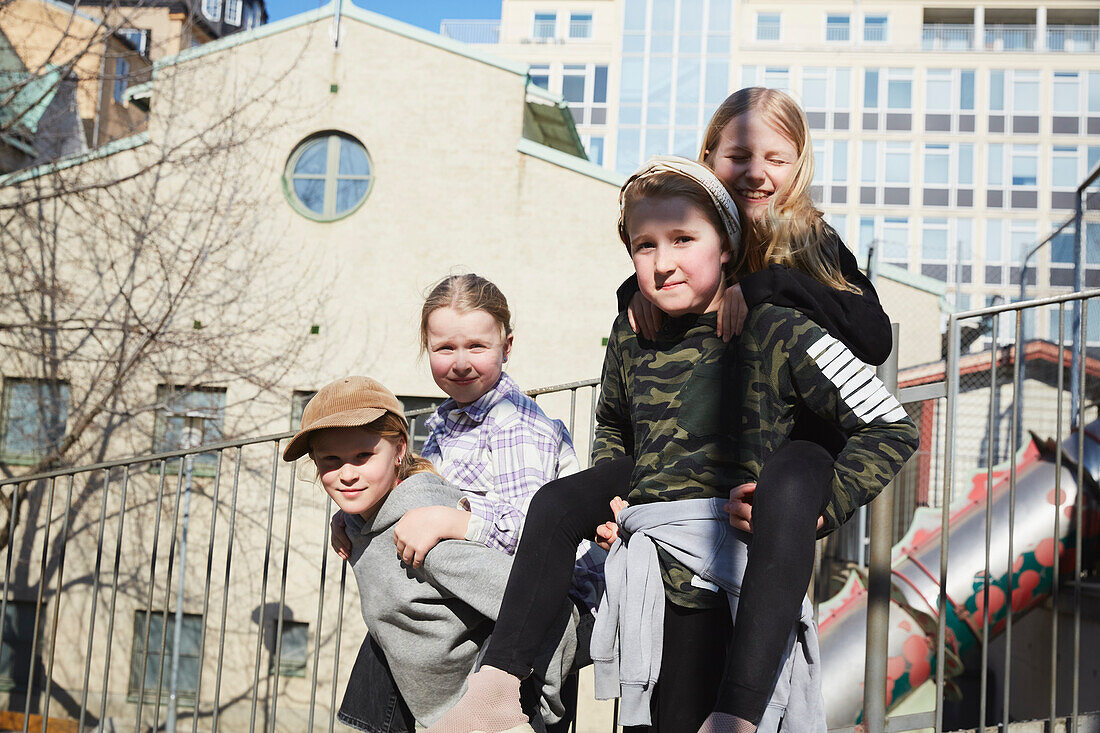 Portrait of children outdoors