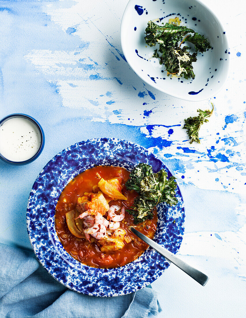 Soup with shrimps and salmon