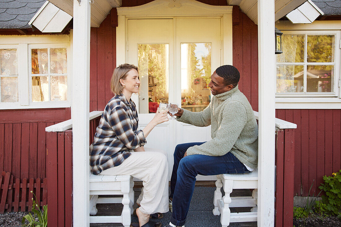 Couple toasting outdoor