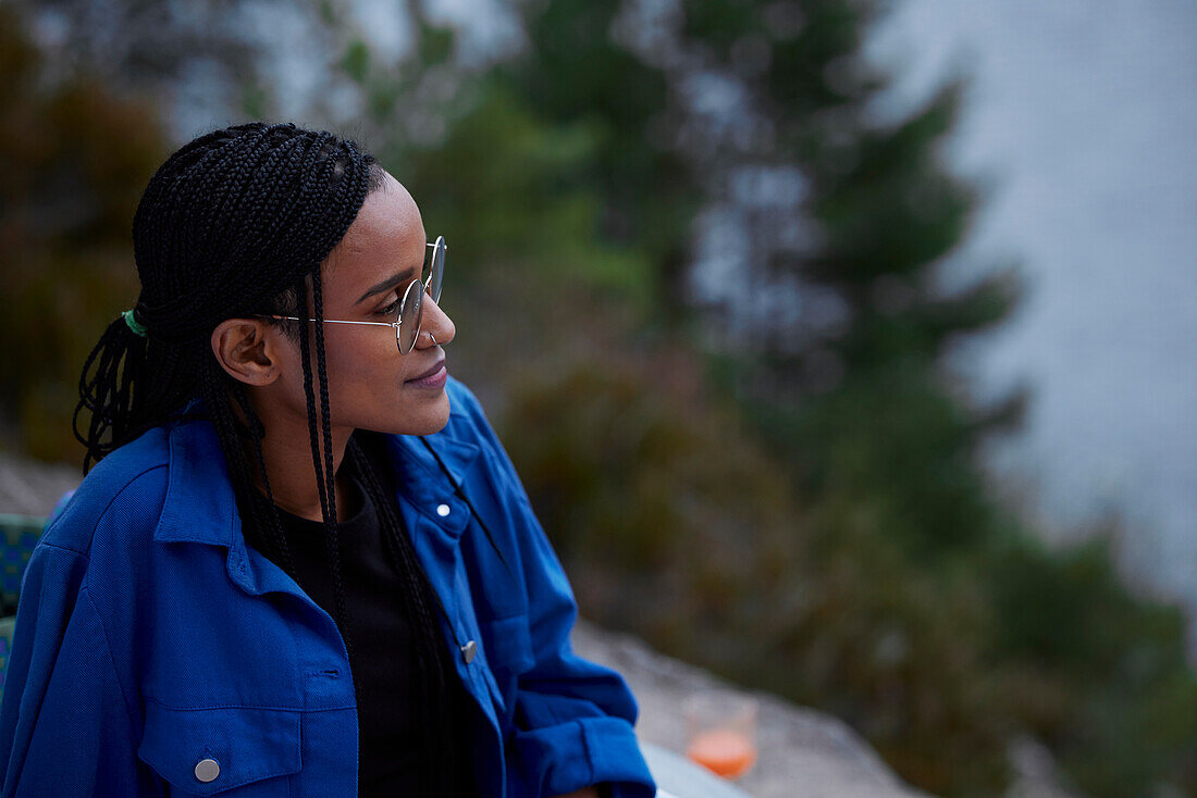 Woman looking at view in nature