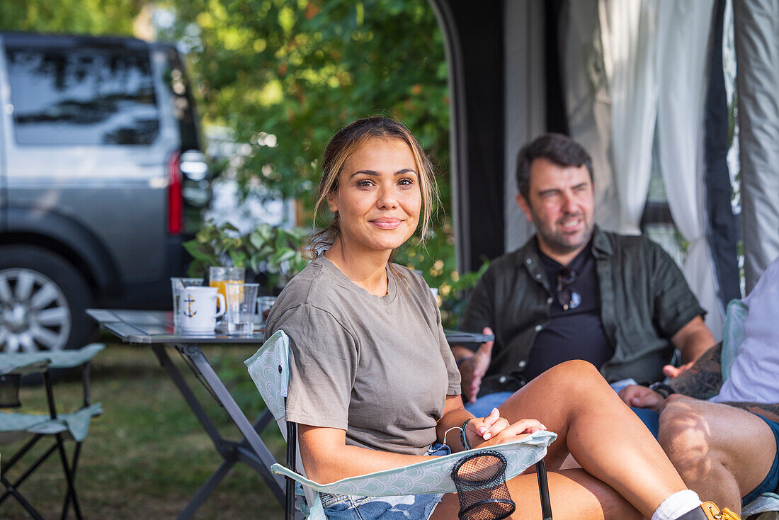 Man relaxing at camping site