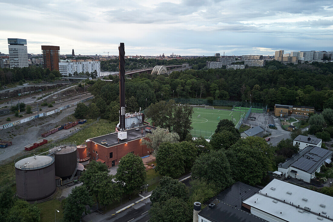 High angle view of industrial buildings