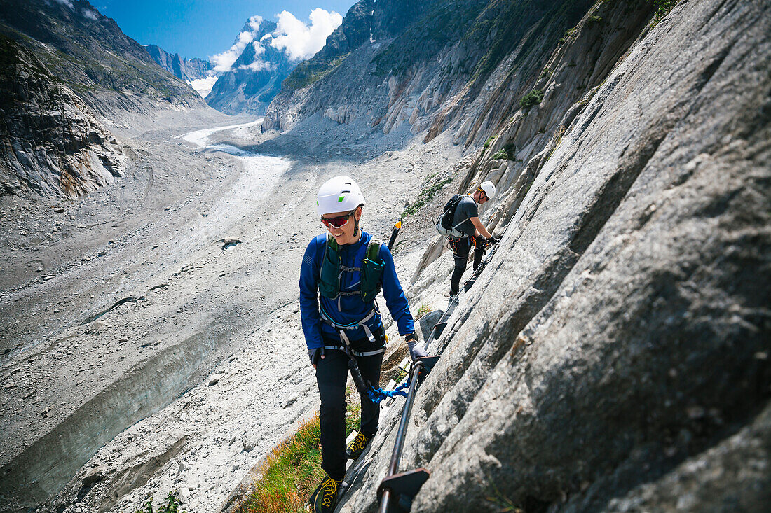 Climbers exploring mountains