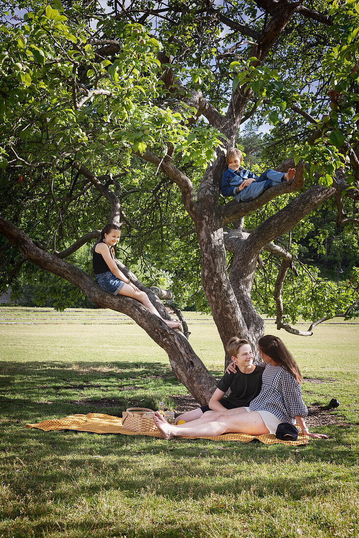 Mutter mit Kindern beim gemeinsamen Picknick