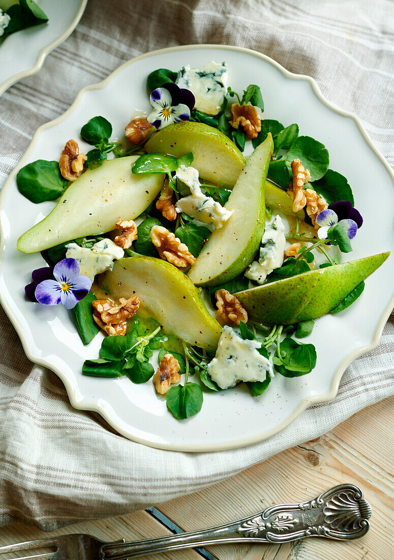 Pear and Stilton Salad with Watercress and Walnuts