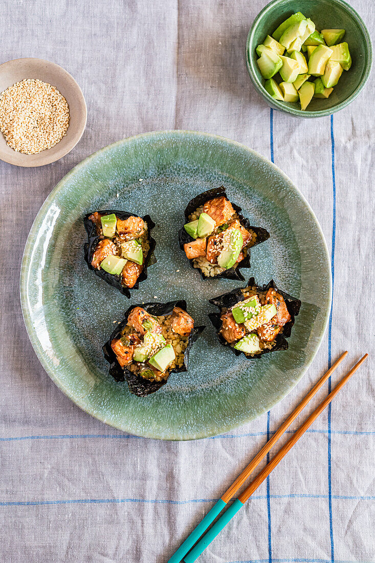 Baked Nori and Salmon Cups with Avocado and Sesame