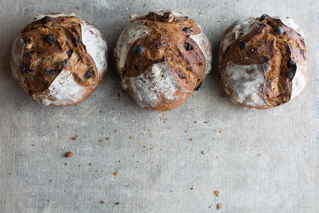 Chestnut bread with sultanas, nuts and honey