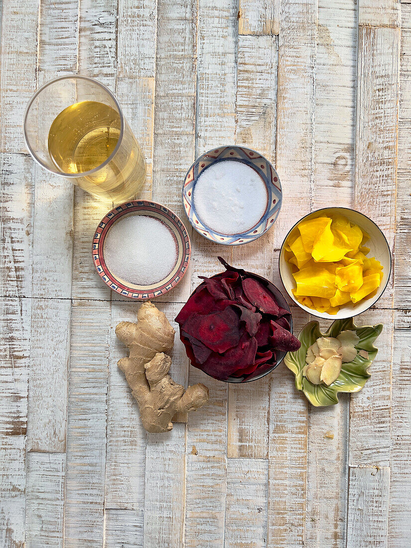 Ingredients for pickled red and yellow beets