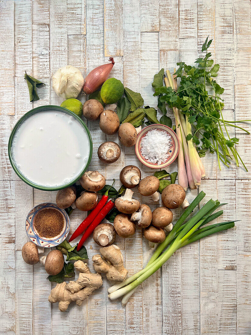 Ingredients for vegan Tom Kha