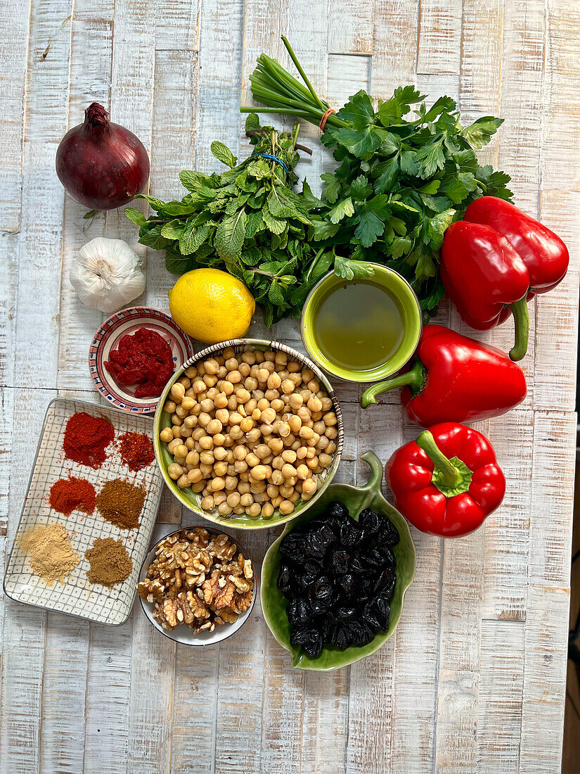 Ingredients for vegan Moroccan chickpea tajine