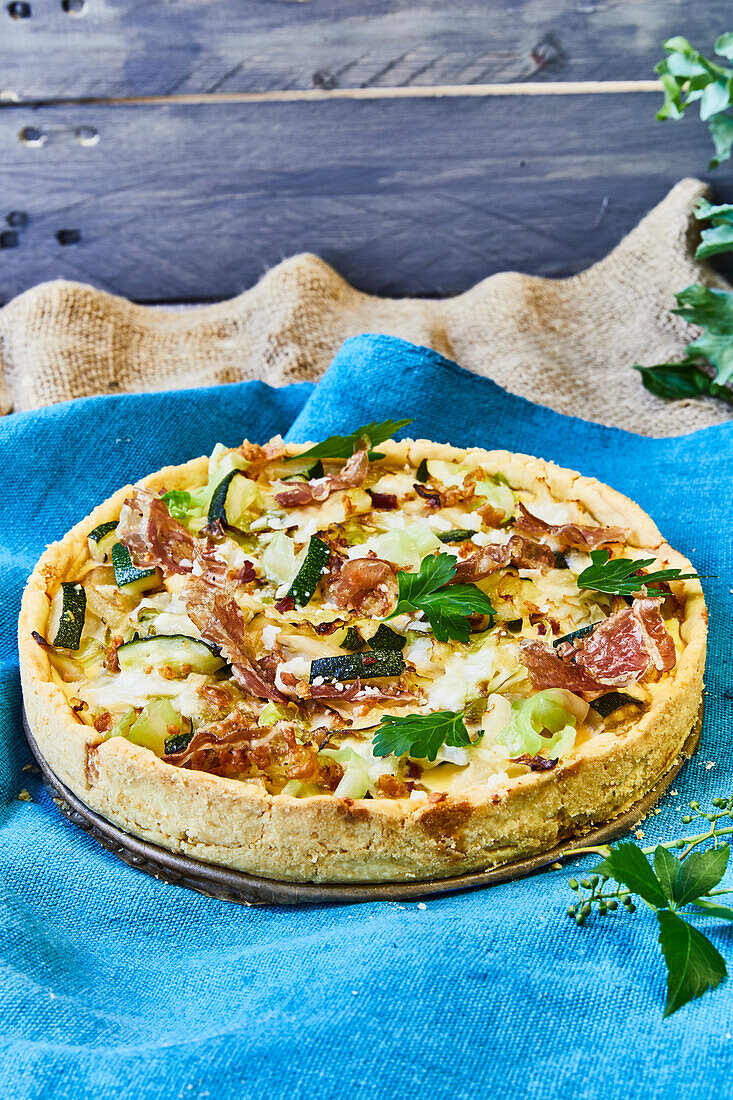 Zucchini and parma ham quiche