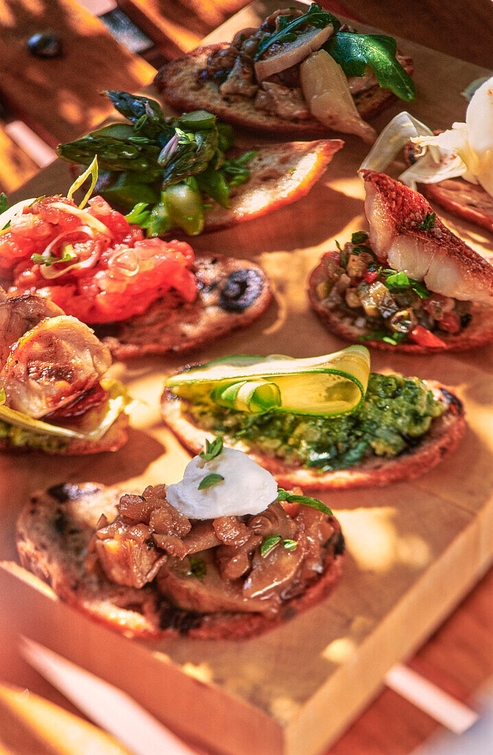 Bruschetta with various toppings