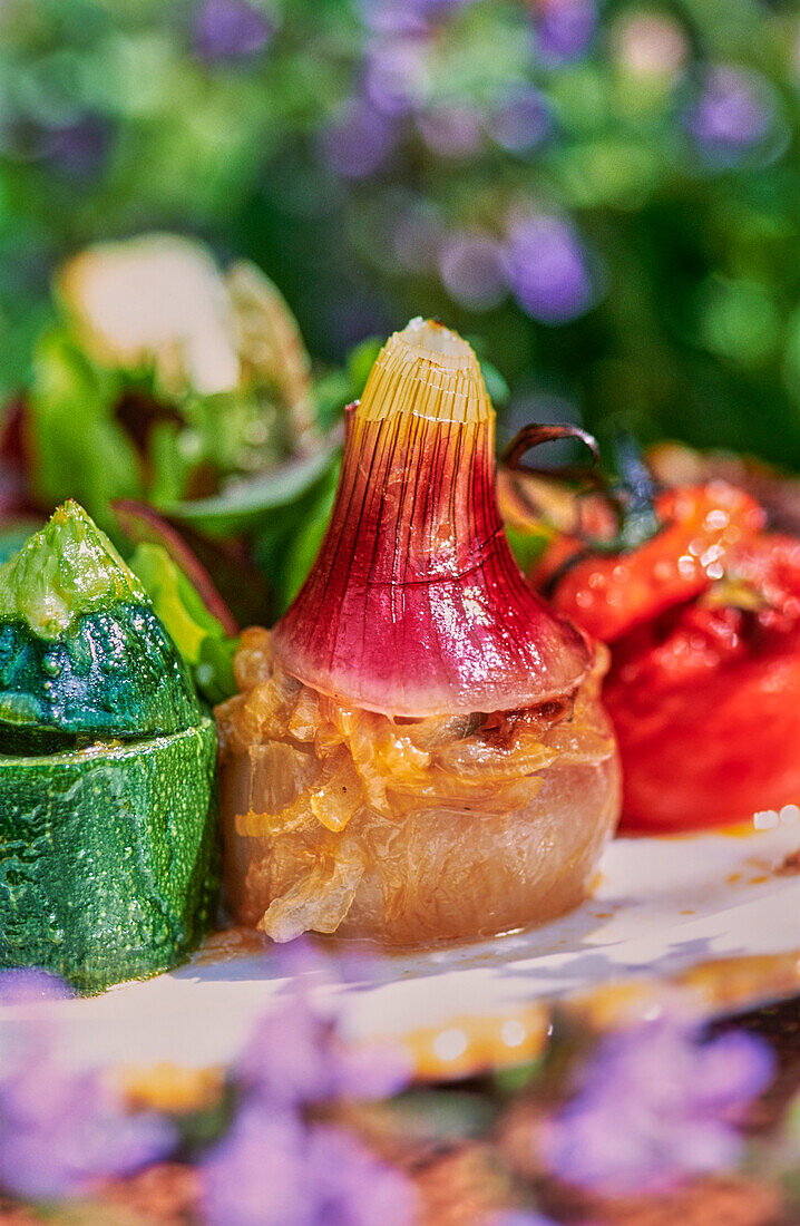Provencal stuffed vegetables (tomato, onion, courgette)