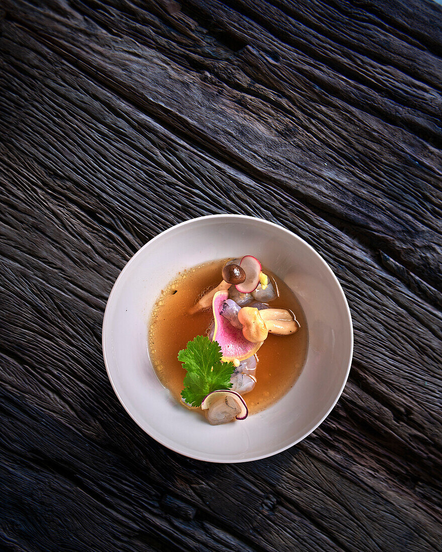 Shrimp and mushroom Consomme