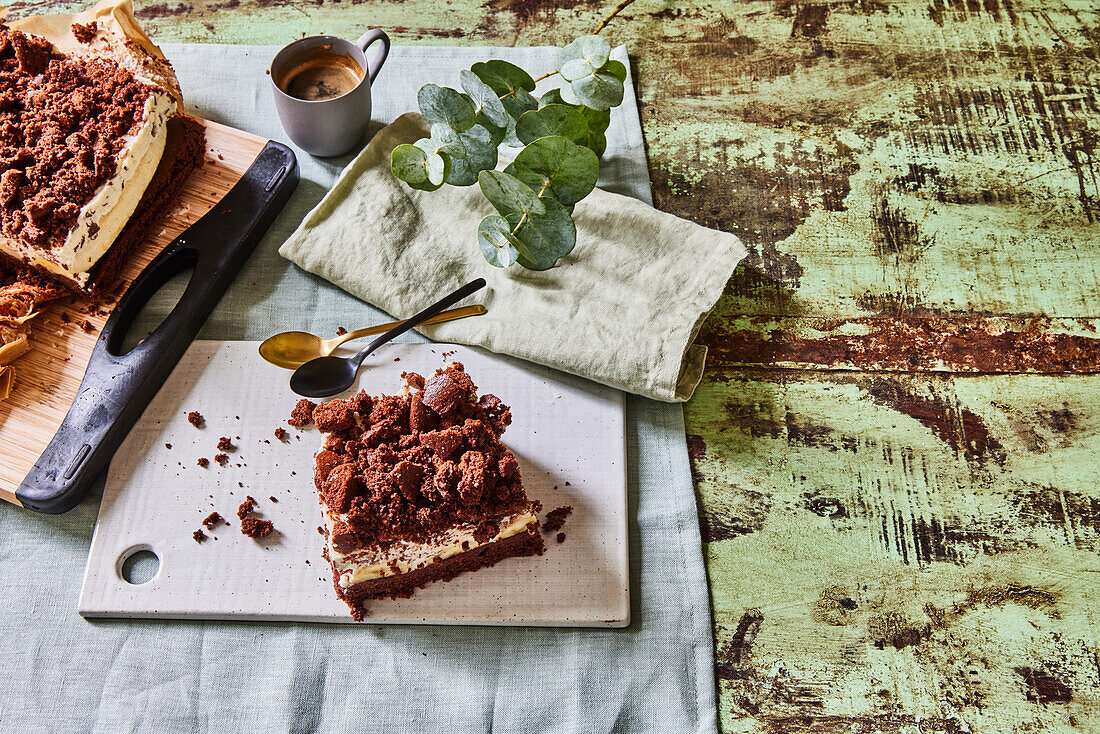 Piece of Mole cake on a board