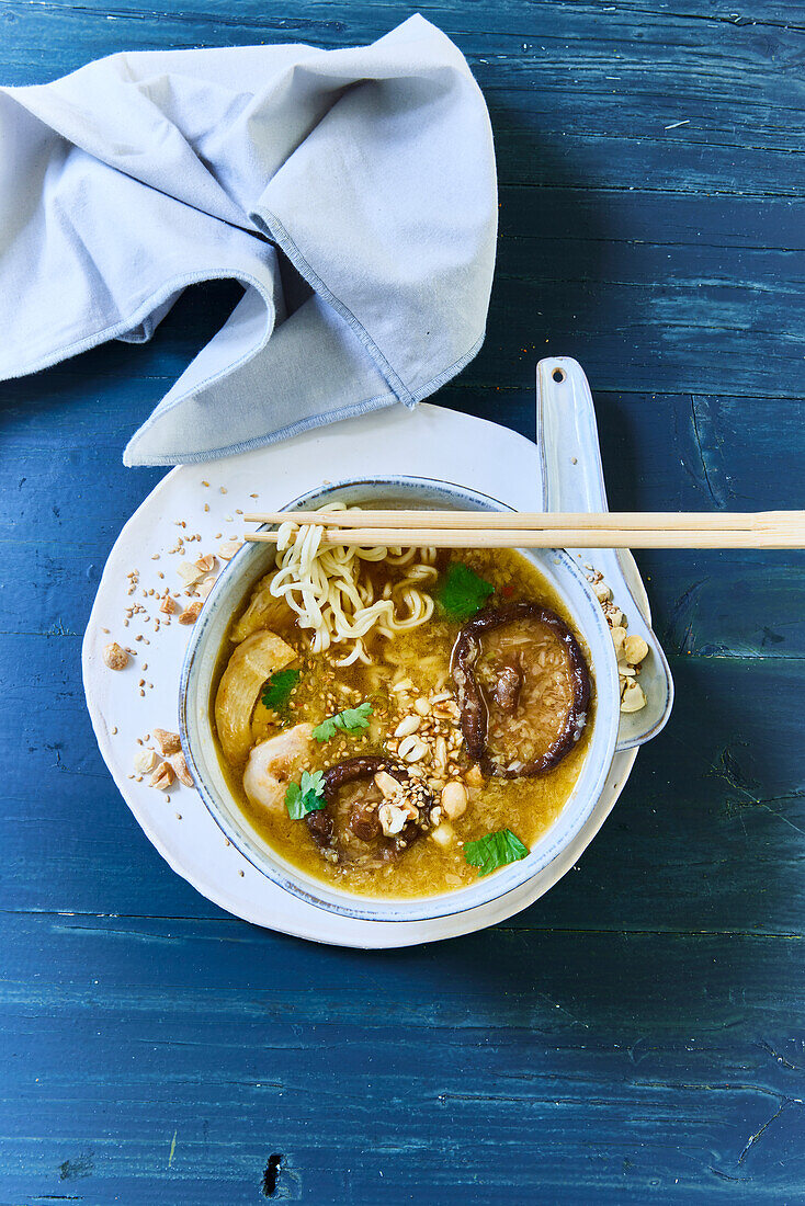 Asian ramen soup with mushrooms (Japan)
