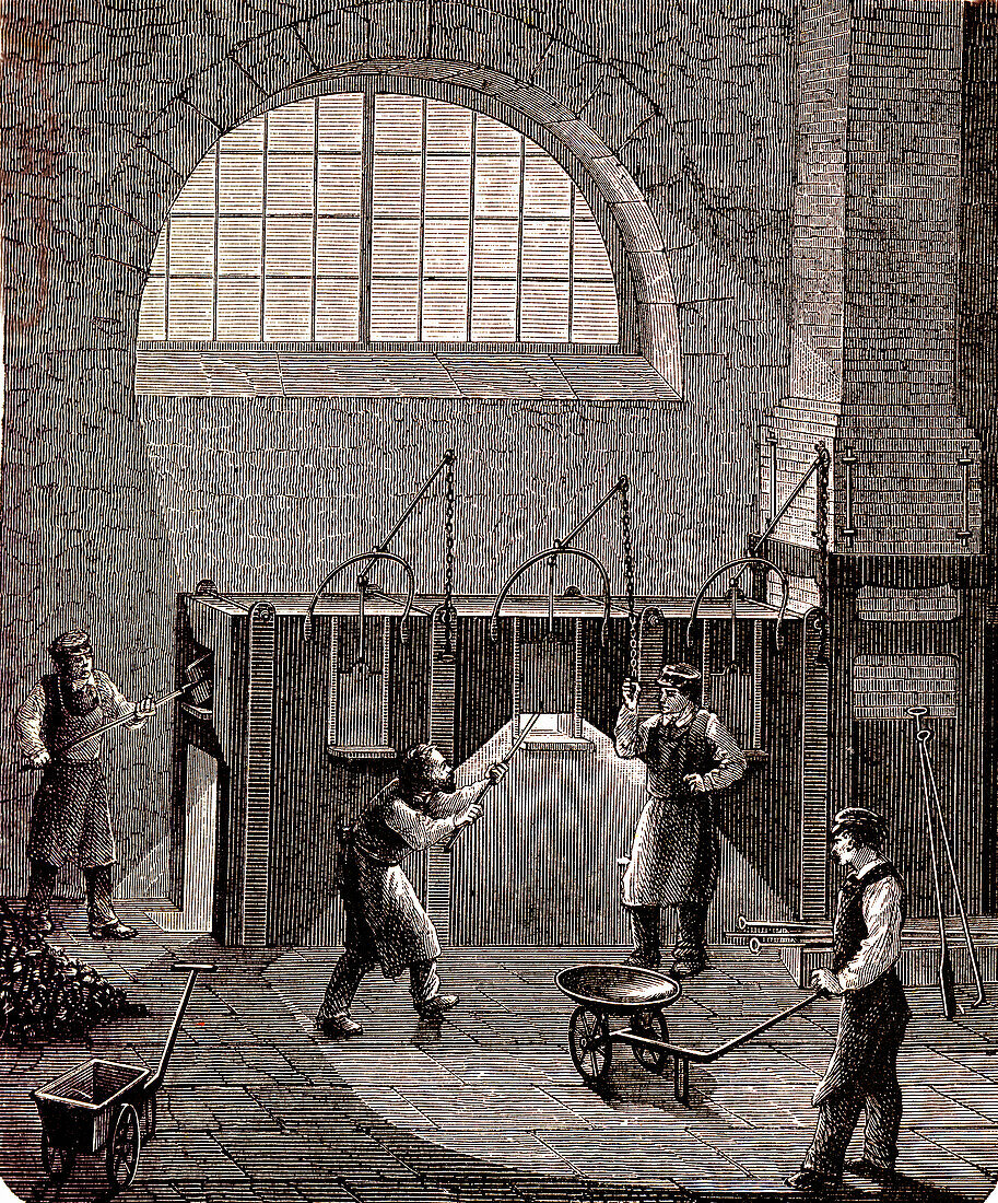 Puddling furnace, 19th century illustration