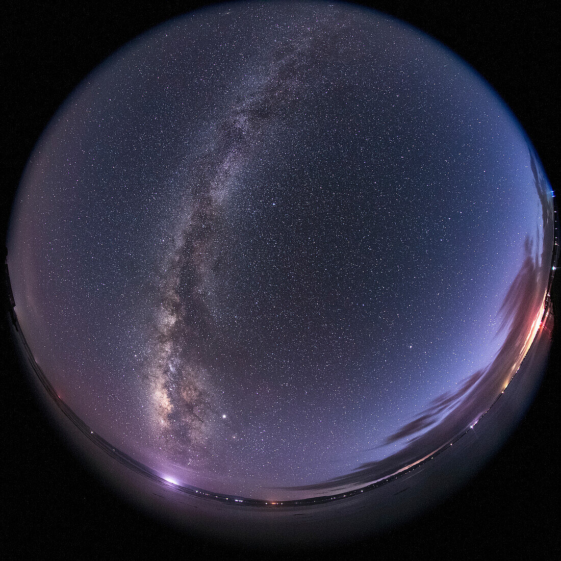 Summer triangle and Milky Way, 360-degree view